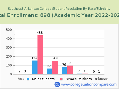 Southeast Arkansas College 2023 Student Population by Gender and Race chart