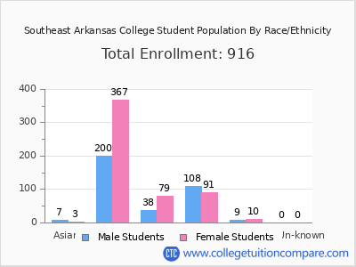 Southeast Arkansas College 2025 Student Population by Gender and Race chart