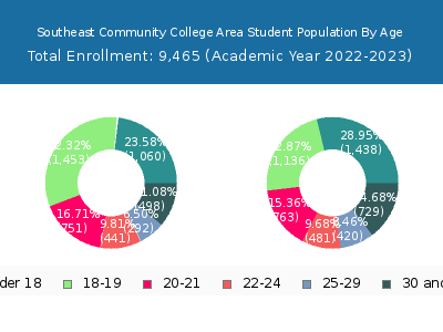 Southeast Community College Area 2023 Student Population Age Diversity Pie chart