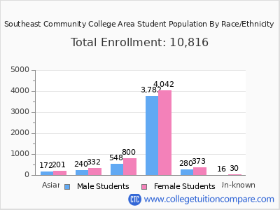 Southeast Community College Area 2025 Student Population by Gender and Race chart