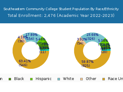 Southeastern Community College 2023 Student Population by Gender and Race chart