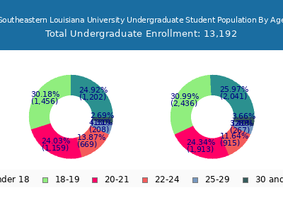 Southeastern Louisiana University 2024 Undergraduate Enrollment Age Diversity Pie chart
