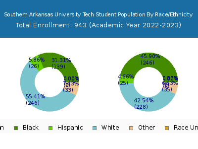 Southern Arkansas University Tech 2023 Student Population by Gender and Race chart