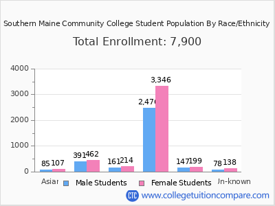 Southern Maine Community College 2025 Student Population by Gender and Race chart