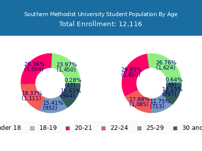 Southern Methodist University 2025 Student Population Age Diversity Pie chart