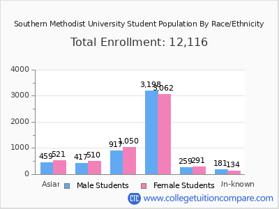 Southern Methodist University 2025 Student Population by Gender and Race chart