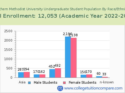 Southern Methodist University 2023 Undergraduate Enrollment by Gender and Race chart
