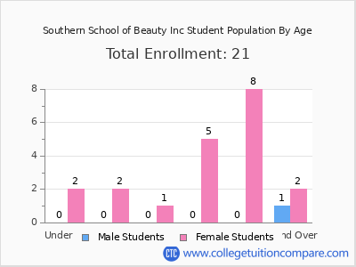 Southern School of Beauty Inc 2024 Student Population by Age chart