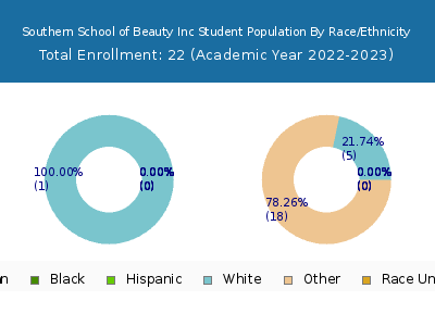 Southern School of Beauty Inc 2023 Student Population by Gender and Race chart
