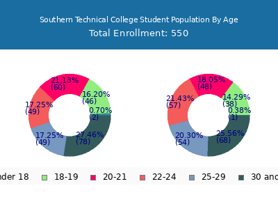 Southern Technical College 2025 Student Population Age Diversity Pie chart