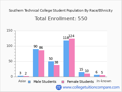 Southern Technical College 2025 Student Population by Gender and Race chart