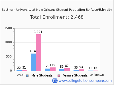 Southern University at New Orleans 2025 Student Population by Gender and Race chart