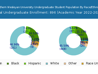 Southern Wesleyan University 2023 Undergraduate Enrollment by Gender and Race chart