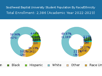 Southwest Baptist University 2023 Student Population by Gender and Race chart