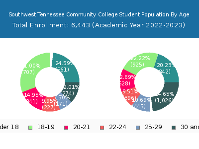 Southwest Tennessee Community College 2023 Student Population Age Diversity Pie chart