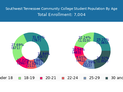 Southwest Tennessee Community College 2025 Student Population Age Diversity Pie chart
