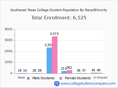 Southwest Texas College 2025 Student Population by Gender and Race chart