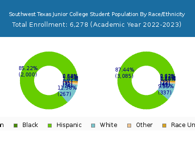 Southwest Texas Junior College 2023 Student Population by Gender and Race chart