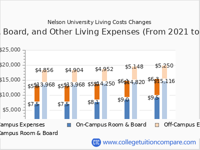 Nelson University 2025 room & board cost chart