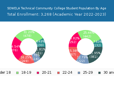 SOWELA Technical Community College 2023 Student Population Age Diversity Pie chart