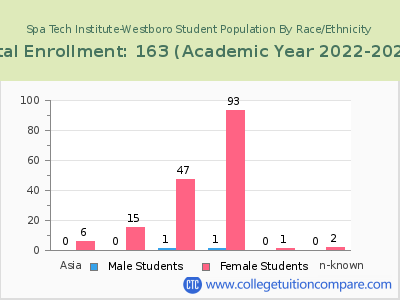 Spa Tech Institute-Westboro 2023 Student Population by Gender and Race chart