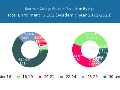 Spelman College 2023 Student Population Age Diversity Pie chart