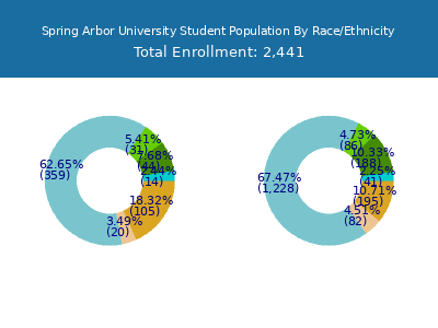 Spring Arbor University 2025 Student Population by Gender and Race chart