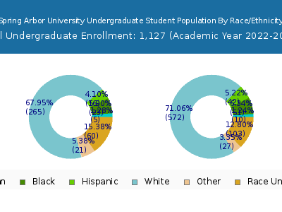 Spring Arbor University 2023 Undergraduate Enrollment by Gender and Race chart
