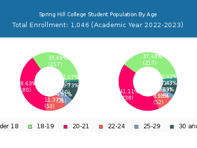 Spring Hill College 2023 Student Population Age Diversity Pie chart