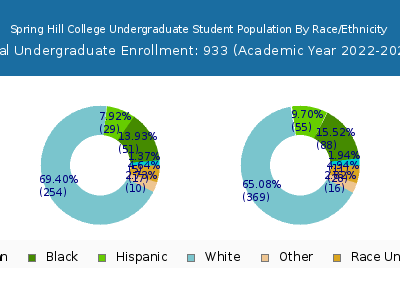 Spring Hill College 2023 Undergraduate Enrollment by Gender and Race chart