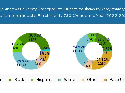 St. Andrews University 2023 Undergraduate Enrollment by Gender and Race chart