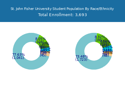 St. John Fisher University 2025 Student Population by Gender and Race chart