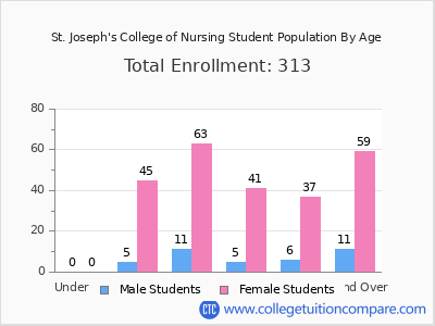 St. Joseph's College of Nursing 2024 Student Population by Age chart