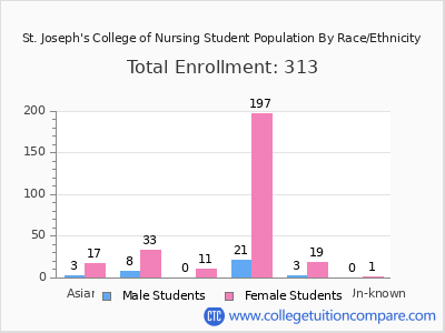 St. Joseph's College of Nursing 2025 Student Population by Gender and Race chart