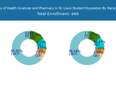 University of Health Sciences and Pharmacy in St. Louis 2025 Student Population by Gender and Race chart