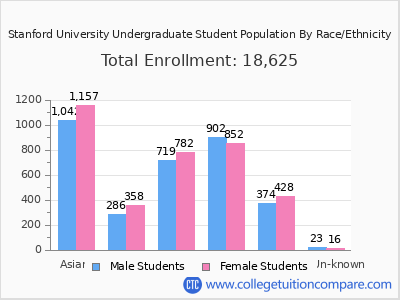 Stanford University 2025 Undergraduate Enrollment by Gender and Race chart