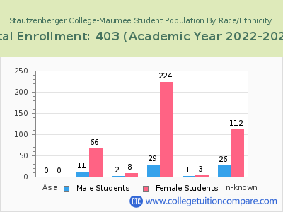 Stautzenberger College-Maumee 2023 Student Population by Gender and Race chart
