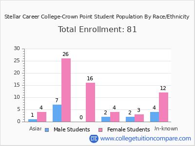 Stellar Career College-Crown Point 2025 Student Population by Gender and Race chart