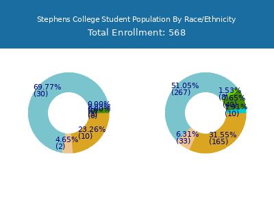Stephens College 2025 Student Population by Gender and Race chart