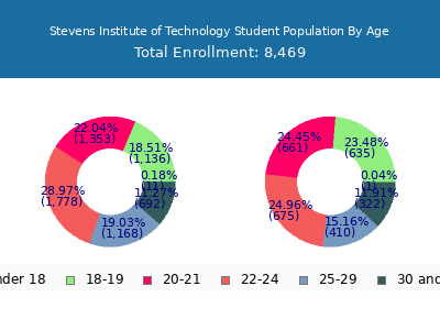 Stevens Institute of Technology 2024 Student Population Age Diversity Pie chart