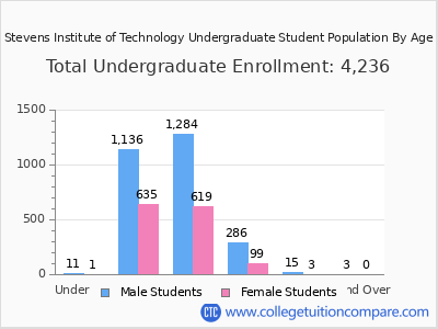 Stevens Institute of Technology 2024 Undergraduate Enrollment by Age chart