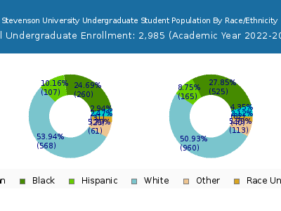 Stevenson University 2023 Undergraduate Enrollment by Gender and Race chart