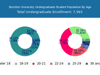 Stockton University 2025 Undergraduate Enrollment Age Diversity Pie chart