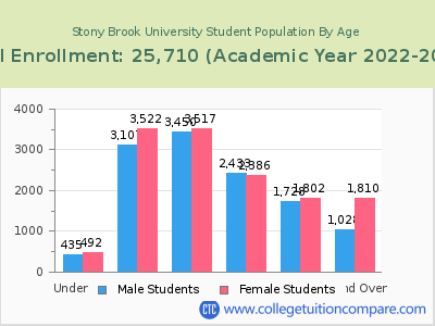 Stony Brook University 2023 Student Population by Age chart