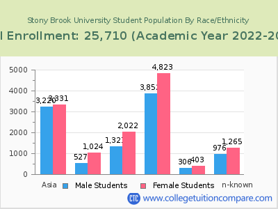 Stony Brook University 2023 Student Population by Gender and Race chart