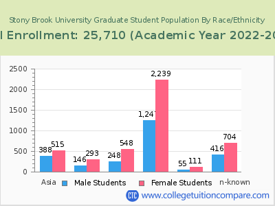 Stony Brook University 2023 Graduate Enrollment by Gender and Race chart