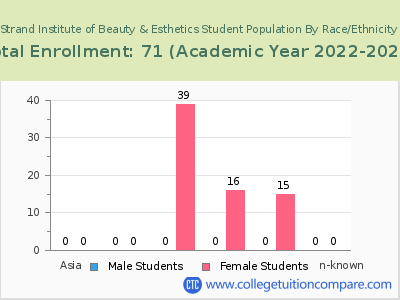 Strand Institute of Beauty & Esthetics 2023 Student Population by Gender and Race chart