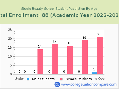 Studio Beauty School 2023 Student Population by Age chart