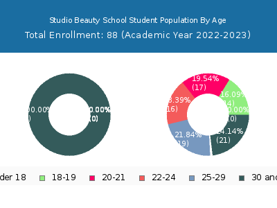 Studio Beauty School 2023 Student Population Age Diversity Pie chart