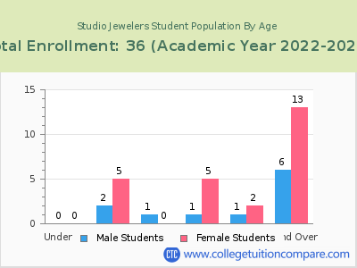 Studio Jewelers 2023 Student Population by Age chart
